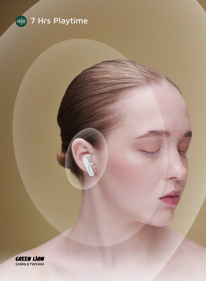 جرين ليون سماعات أذن لاسلكية، سماعة بلوتوث لاسلكية مع إلغاء الضوضاء البيئية، ميكروفون مزدوج، سماعات أذن لاسلكية حقيقية مع بطارية رقمية، مكالمات بدون استخدام اليدين، إضاءة تنفس - أبيض - Image 4